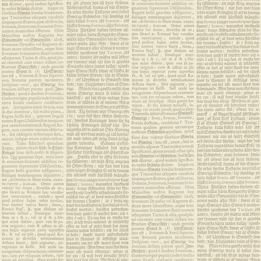 A wallpaper with an old story about the 17th century Sweden written in Latin and Swedish form the stripes in this design.