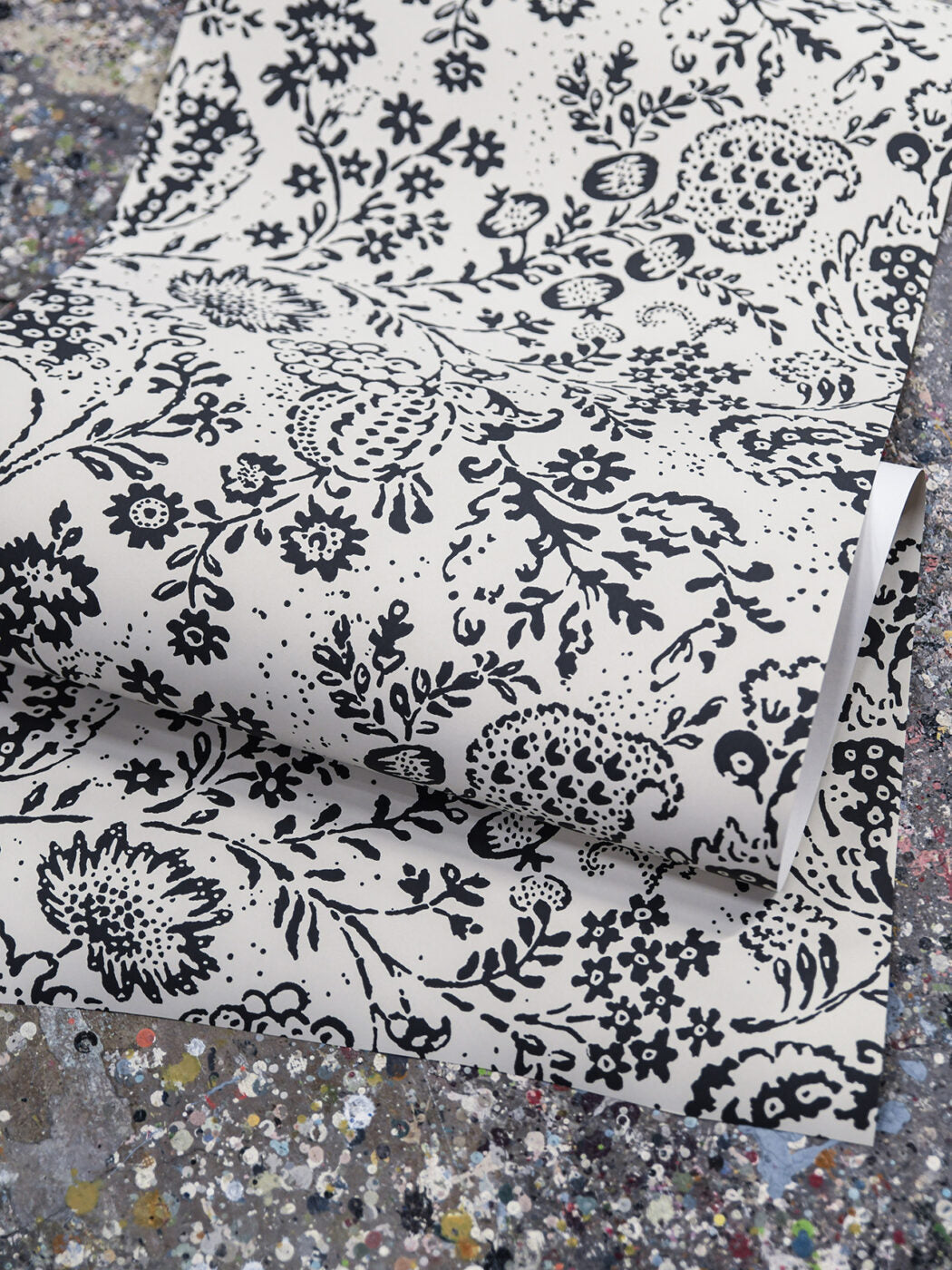 Daniel Långelid came upon this pattern on the inside of an antique book dated 1763 and added it to wallpaper.