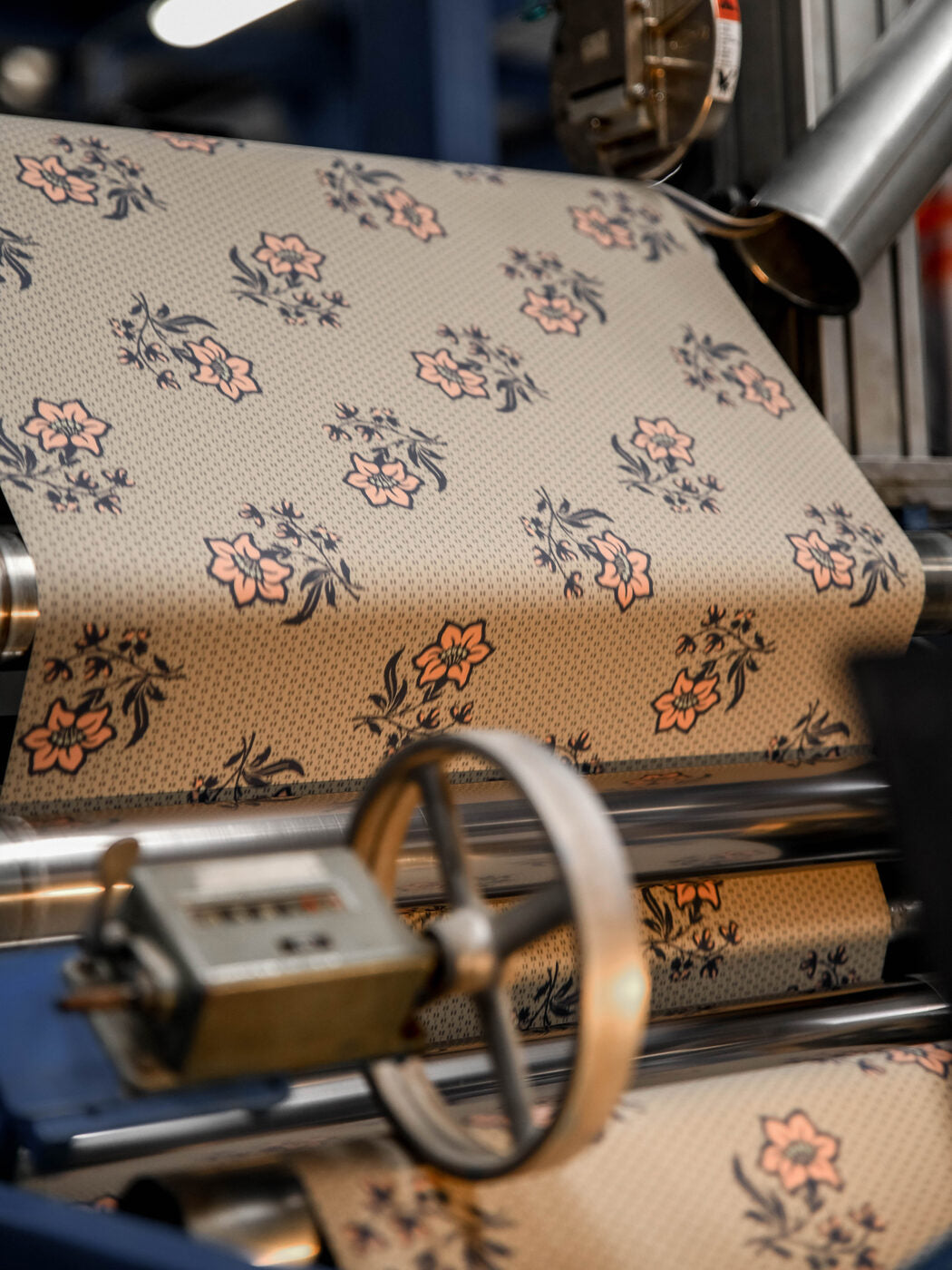 A beautifully stylistic floral wallpaper. Borrowed from an old Chinese woodblock printed textile, but with clear European influences.