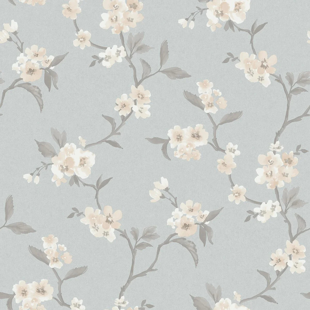 Colored in a dreamy palette on a pale blue background, our Marie wallpaper enchants your space with its watercolor-painted cherry branches.