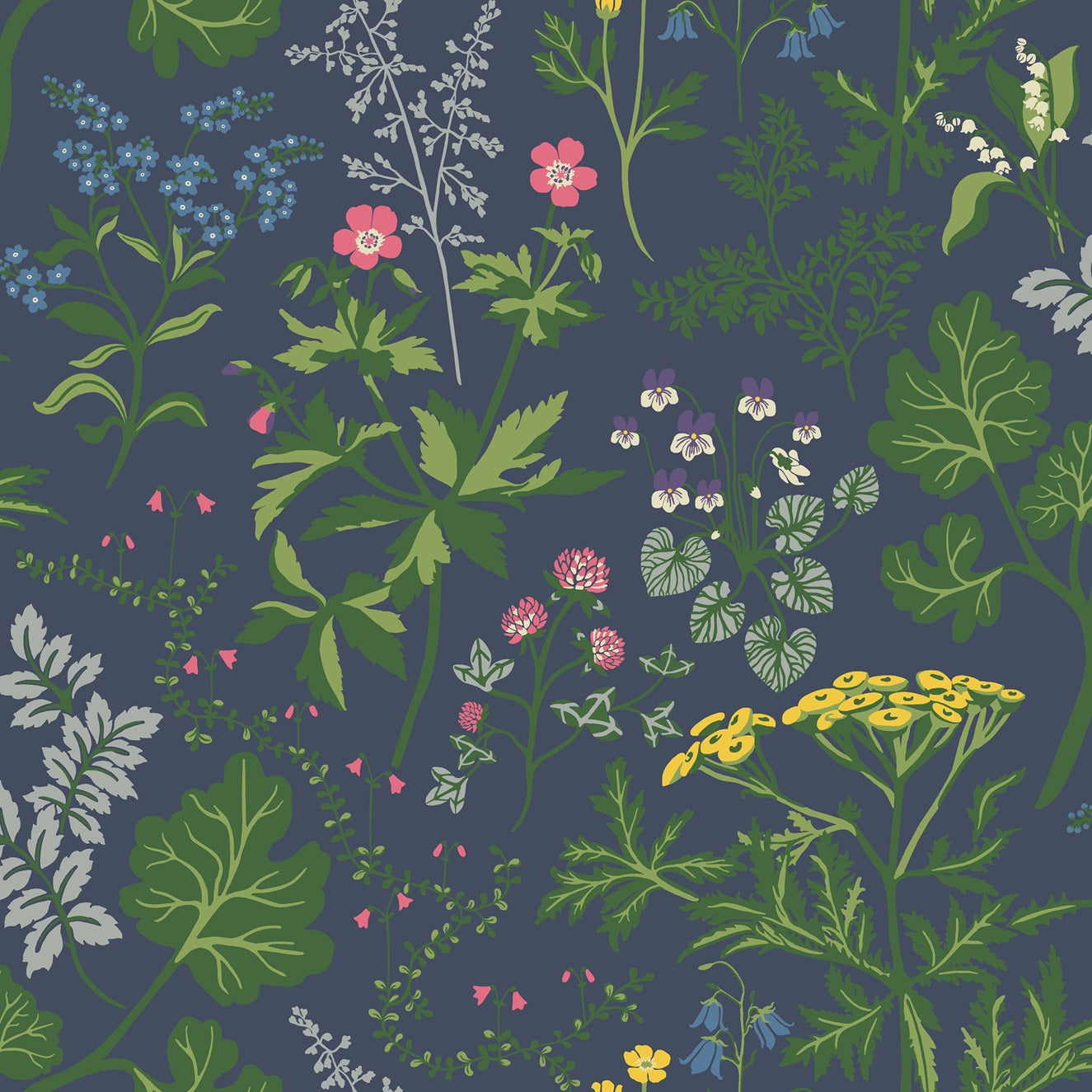 eep in the forest, in sunny clearings and open meadows, they thrive – the wildflowers that define our Swedish landscape. Now they’ve been gathered on the surface of the wallpaper, like an eternal summer meadow to bring into your home.