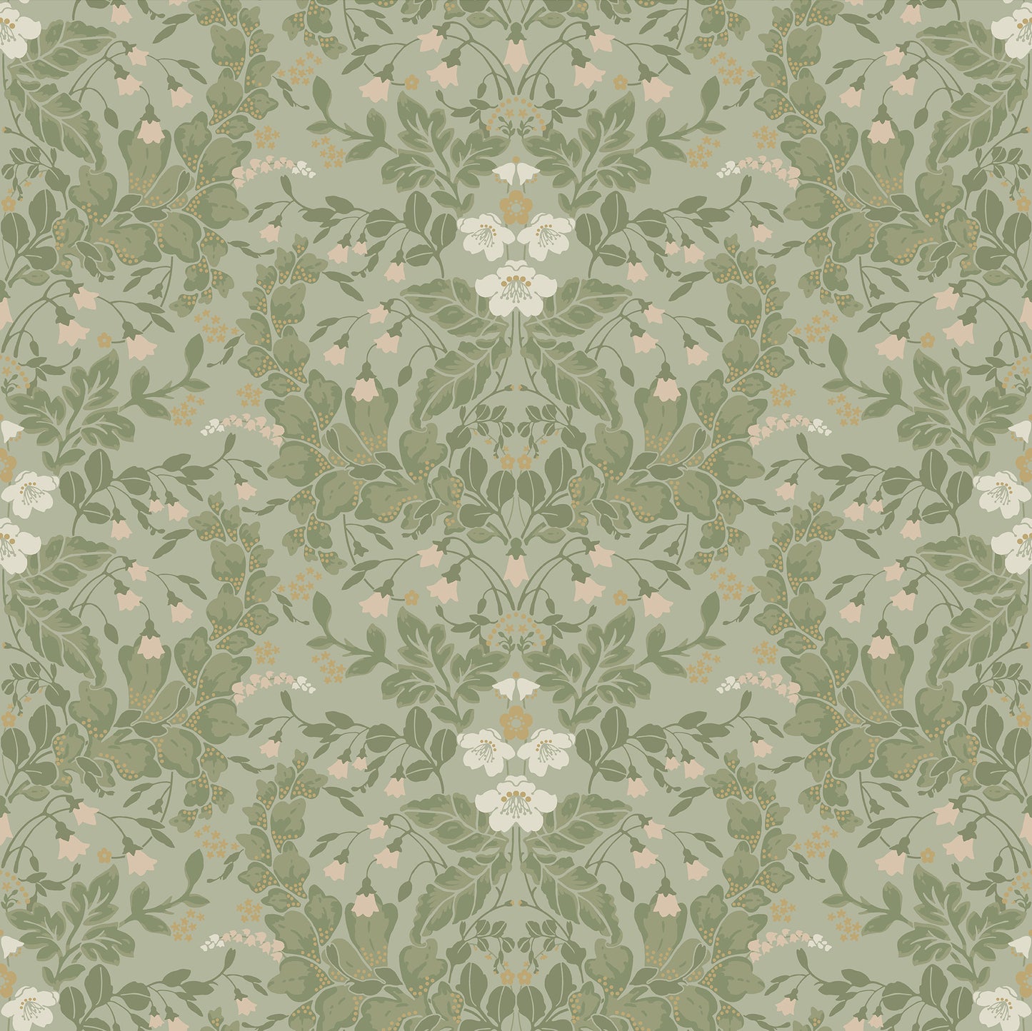 In the wallpaper pattern Saga, the forest's plants are brought to life.