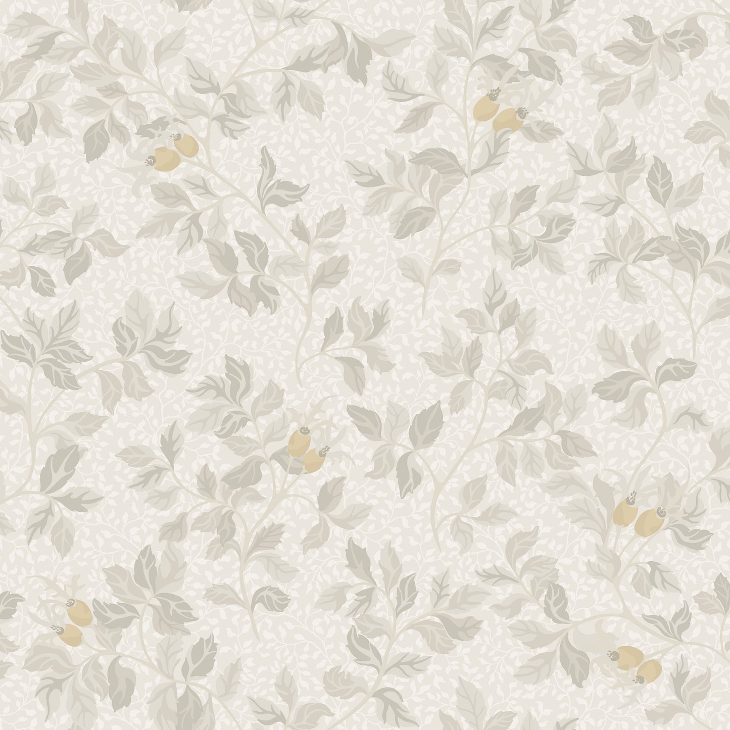In the Nora wallpaper pattern, the rosehip bush serves as the inspiration — where the roses have faded and only the hips remain.