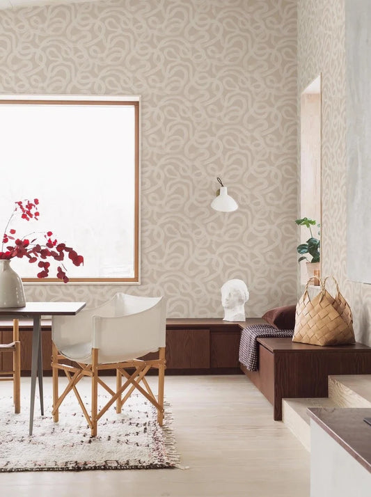 Experience the serene elegance of our Curve wallpaper with white detailing on a soft putty white backdrop. 