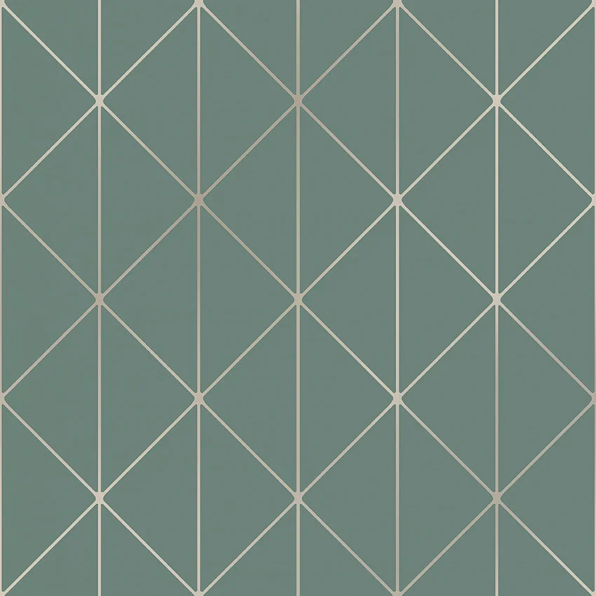 With its striking geometric pattern in shimmering silver set against a green backdrop, our Diamonds wallpaper adds the perfect accent to living rooms in need of an edge.