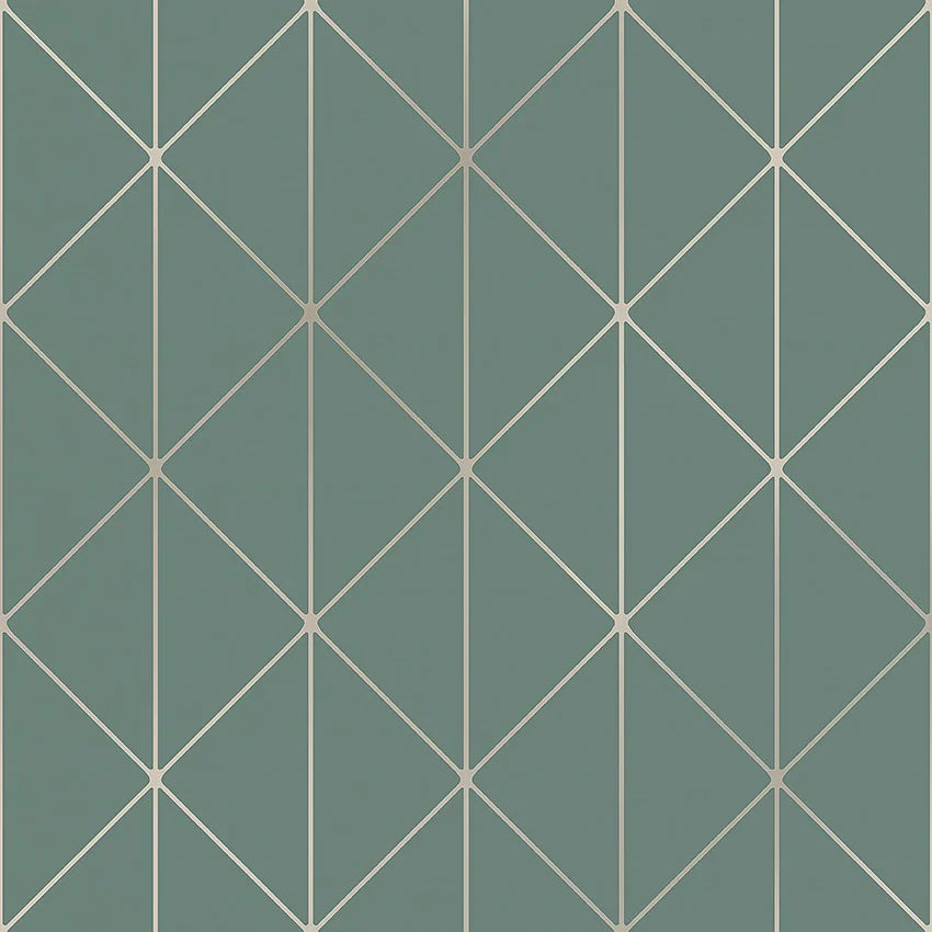 With its striking geometric pattern in shimmering silver set against a green backdrop, our Diamonds wallpaper adds the perfect accent to living rooms in need of an edge. 