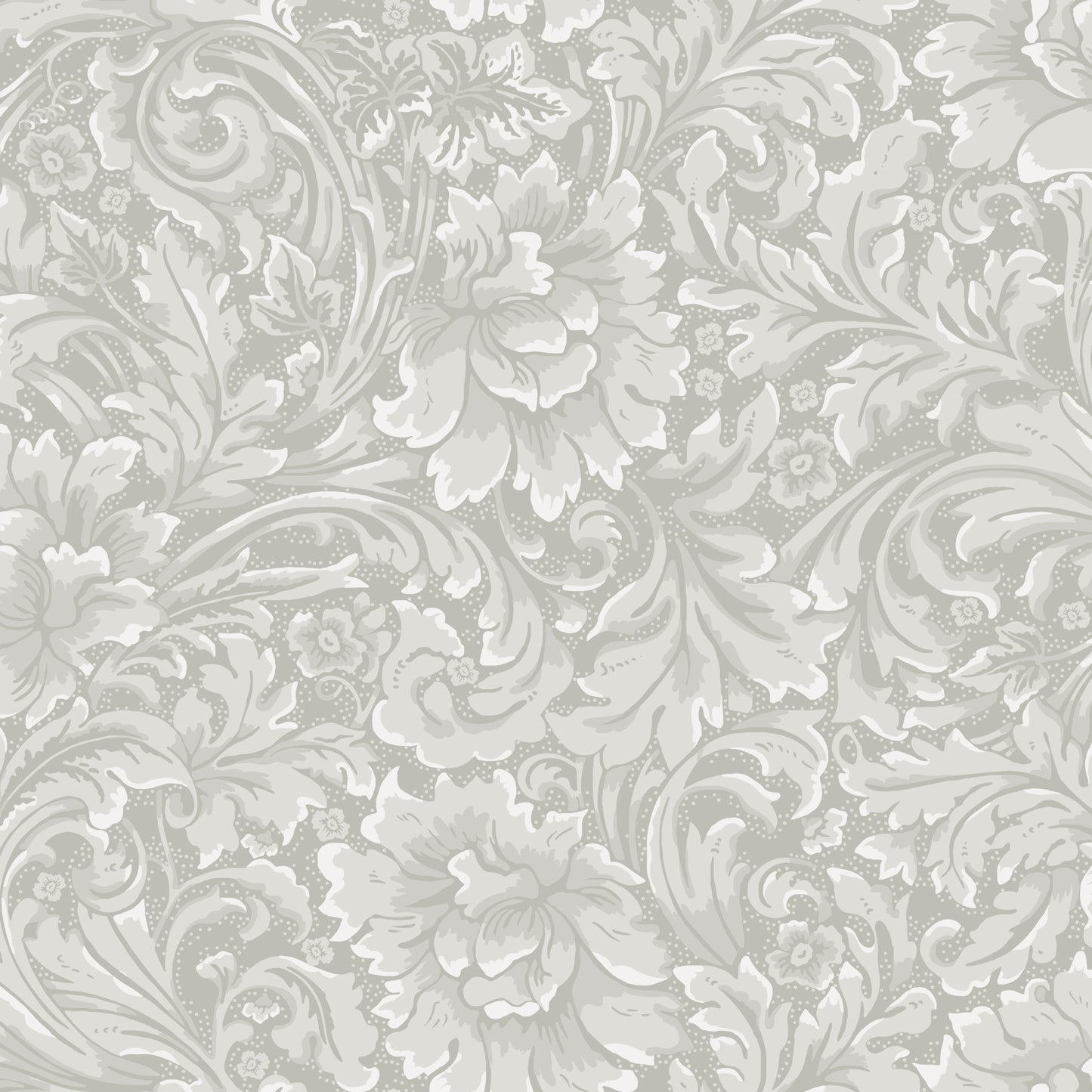 In a blend of fantasy and tradition on wallpaper, leafy tendrils and ornaments intertwine.