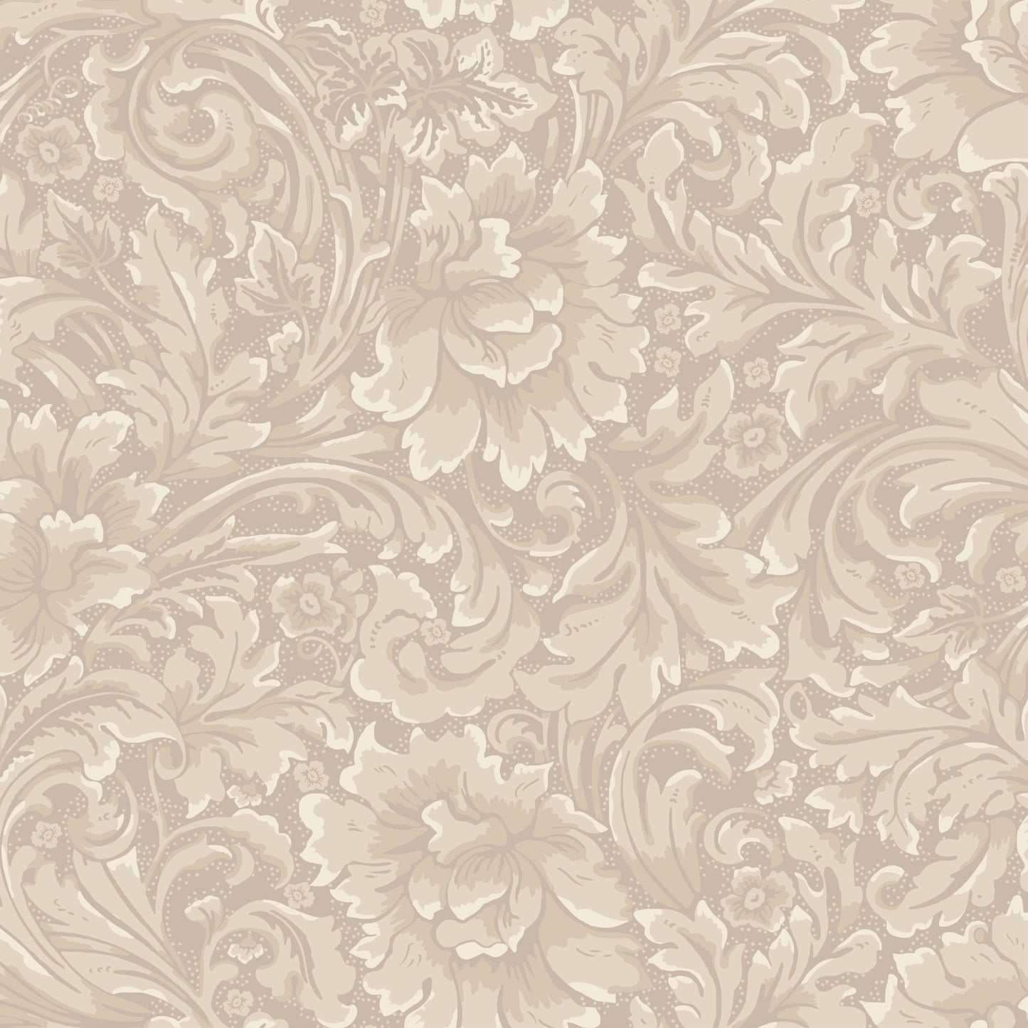 In a blend of fantasy and tradition on wallpaper, leafy tendrils and ornaments intertwine.