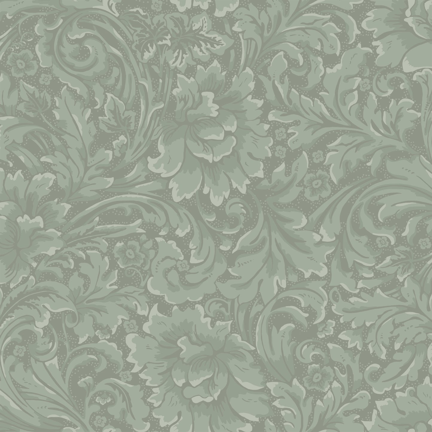 In a blend of fantasy and tradition on wallpaper, leafy tendrils and ornaments intertwine.