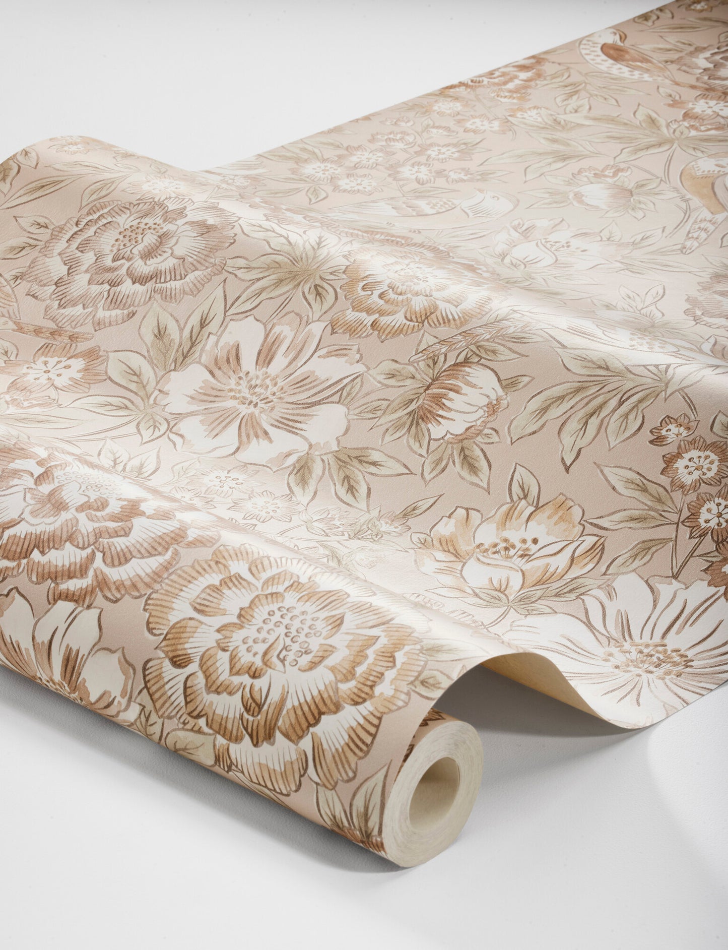 Infuse your space with the delicate beauty of flowers in apricot and pink tones, decorated with subtle rusty orange detailing.