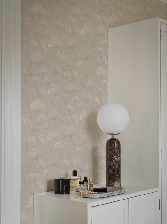 Colored in a neutral palette of gray and beige, our Sophia wallpaper is timeless and sophisticated.