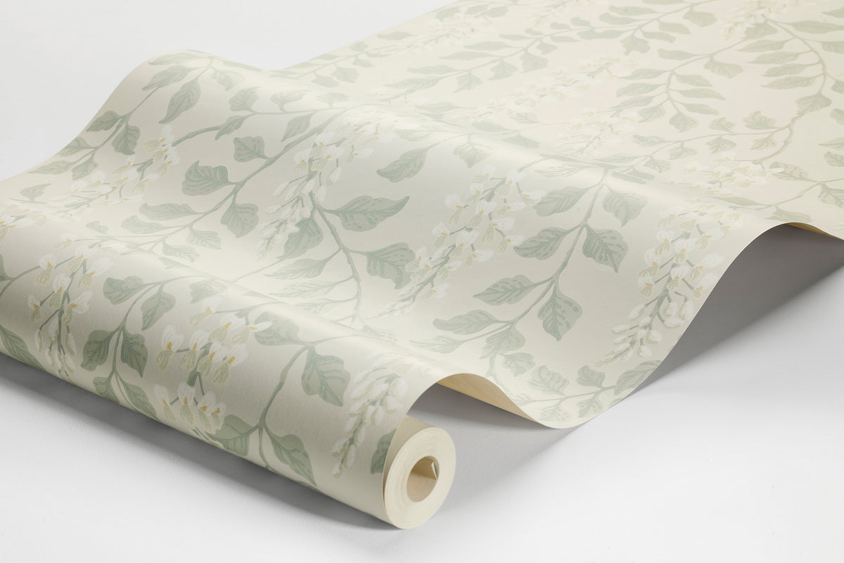 Embrace the sheer and neutral splendor of our Blåregn wallpaper set on a beautiful beige backdrop.