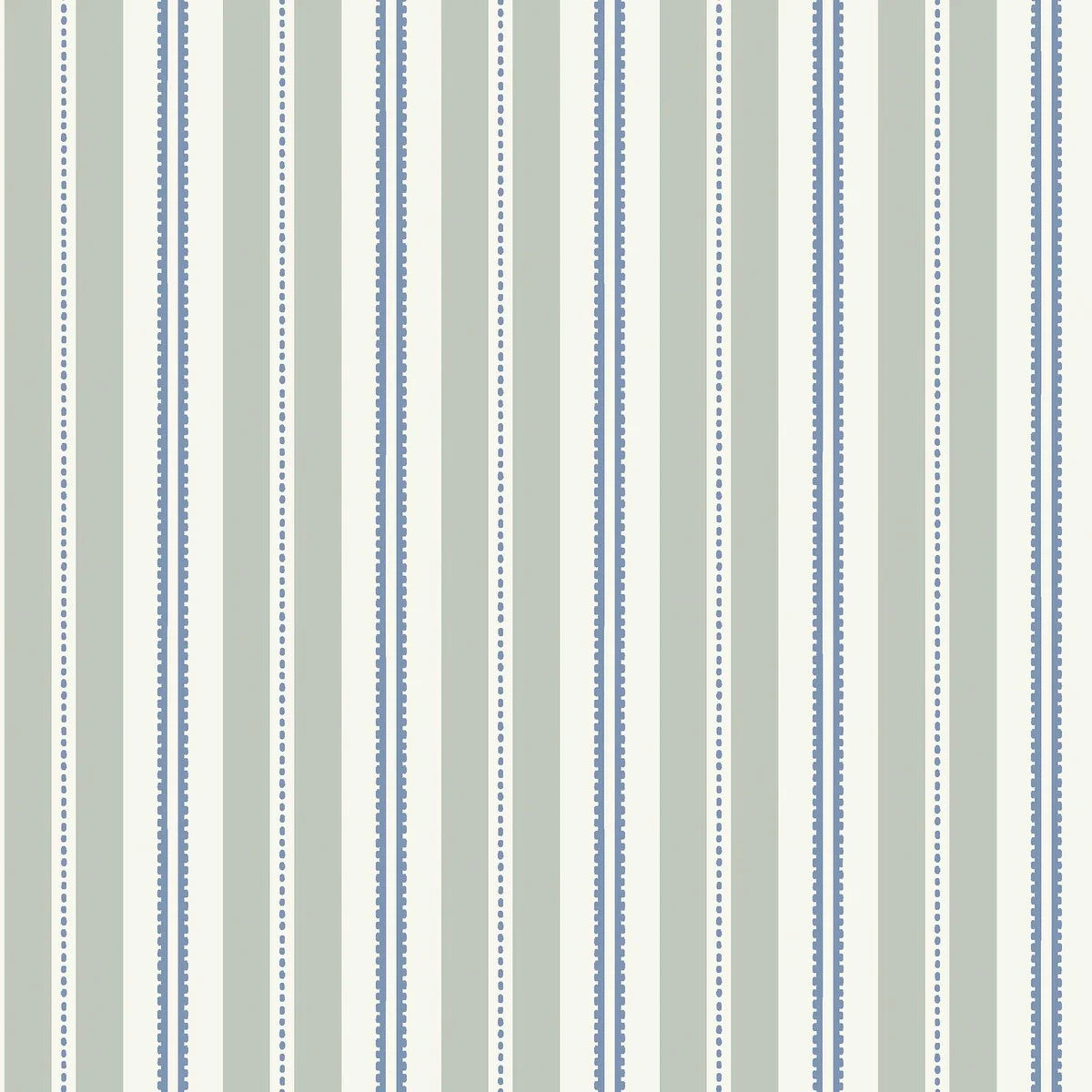 Mild green stripes combine with warm, soft cobalt blue accents to give our Hedda wallpaper a serene and refreshing style.