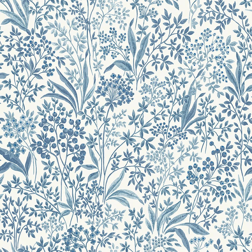 One of our most cherished designs, this Nocturne wallpaper is captured here in a classic blue and white palette