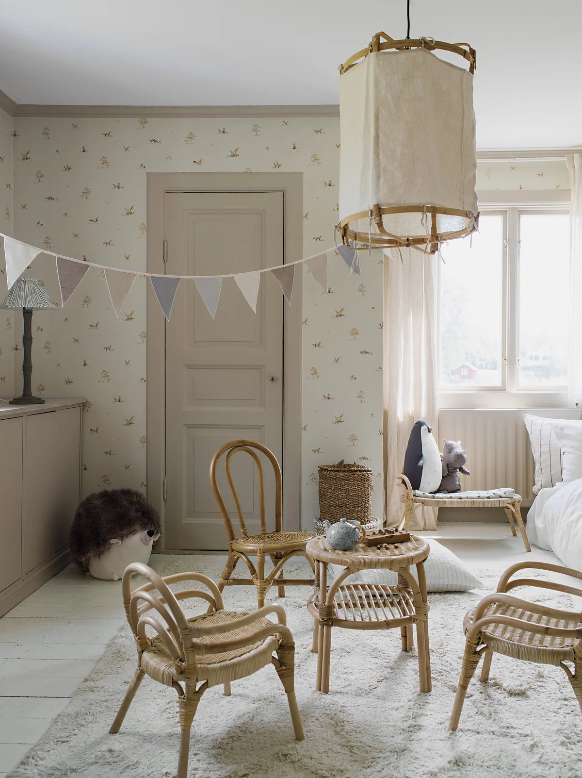 Created in with Swedish lifestyle brand Newbie, hang Little Fox wallpaper in your child’s room.