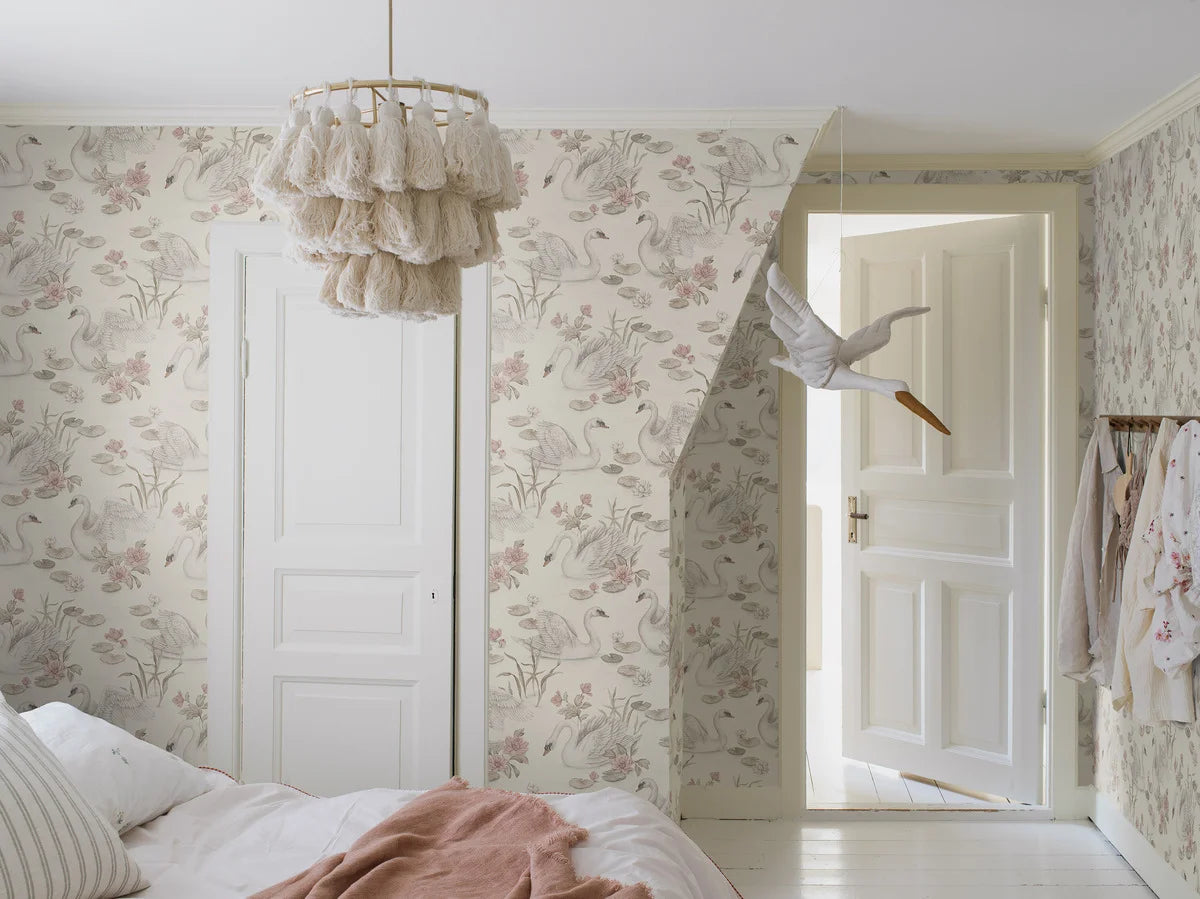 This delightful Lily Swan wallpaper comes from a collaboration between Boråstapeter and Swedish lifestyle brand Newbie.