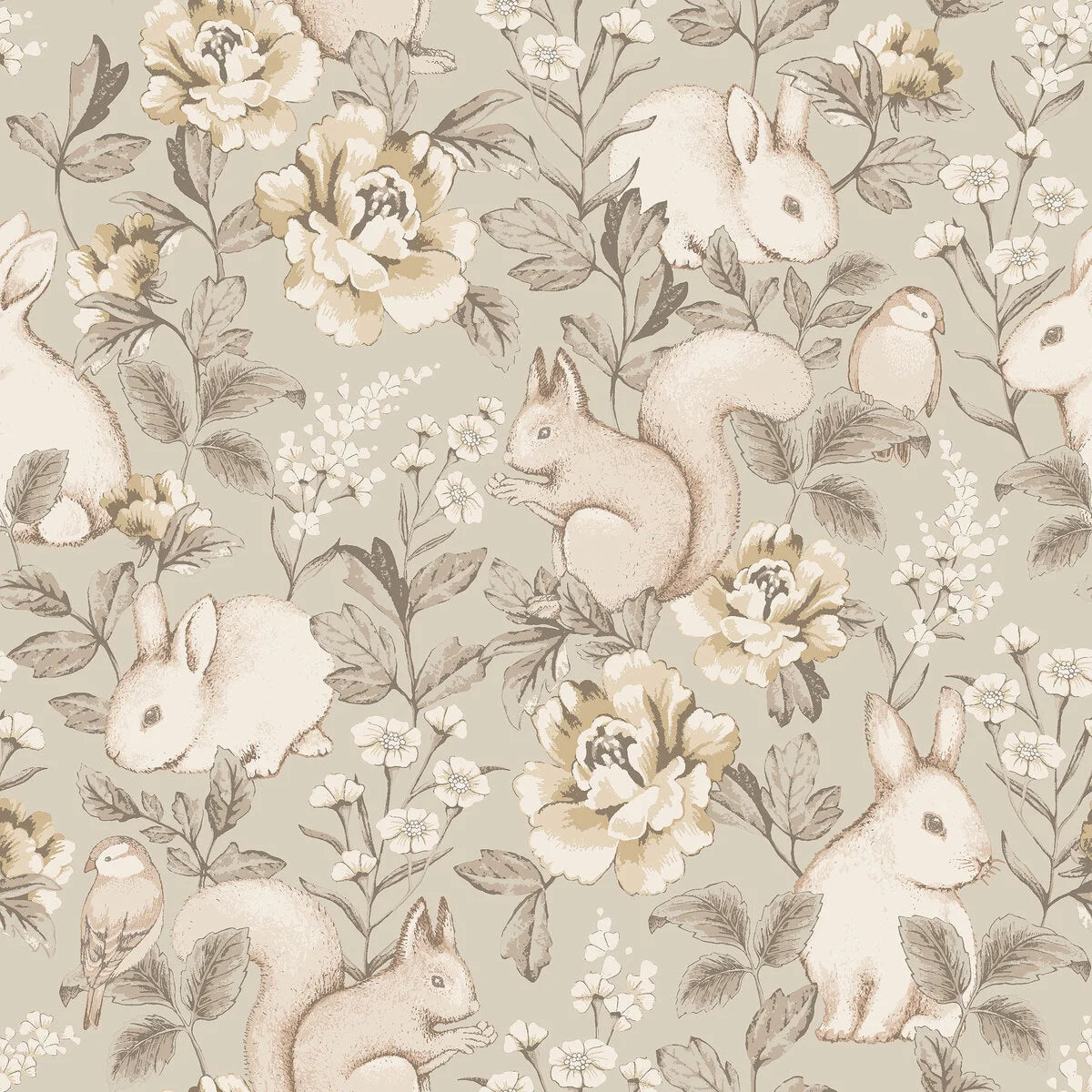 Our Magic Forest children’s wallpaper in soft natural tones of beige and linen, exudes a calm and soothing character.