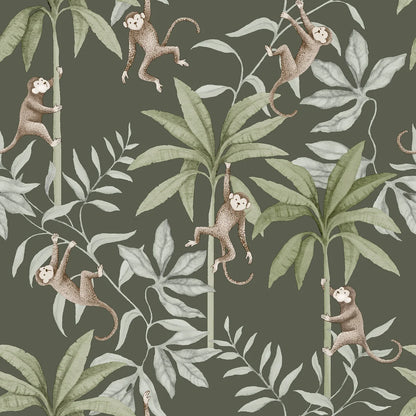Colored in lush, flourishing tones of green and brown our Jungle Friends children’s wallpaper is ornamental and adorable. 