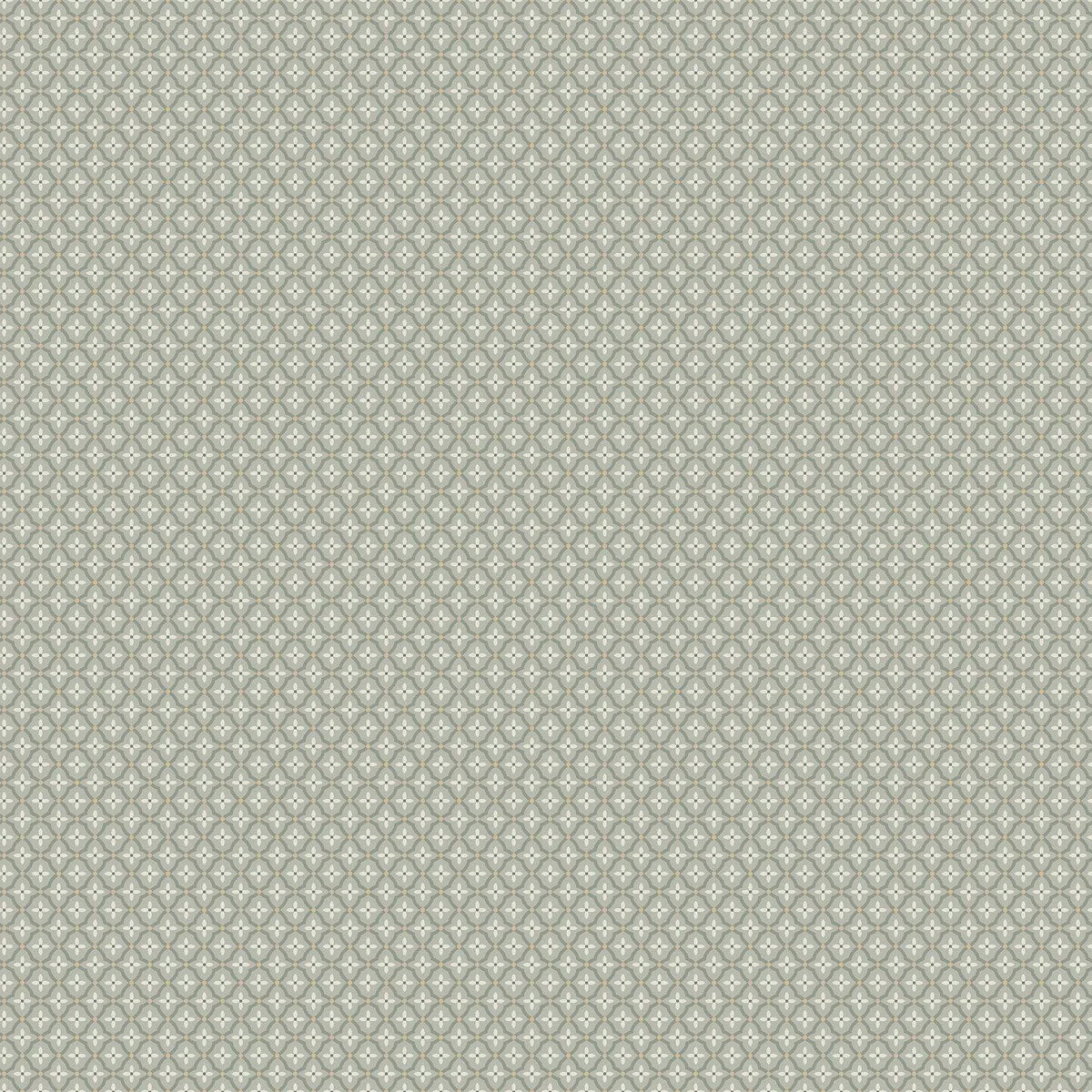Set against a powdery jade green background, this Selma wallpaper has geometric pattern of tone-on-tone beige flowers with delicate gold details.