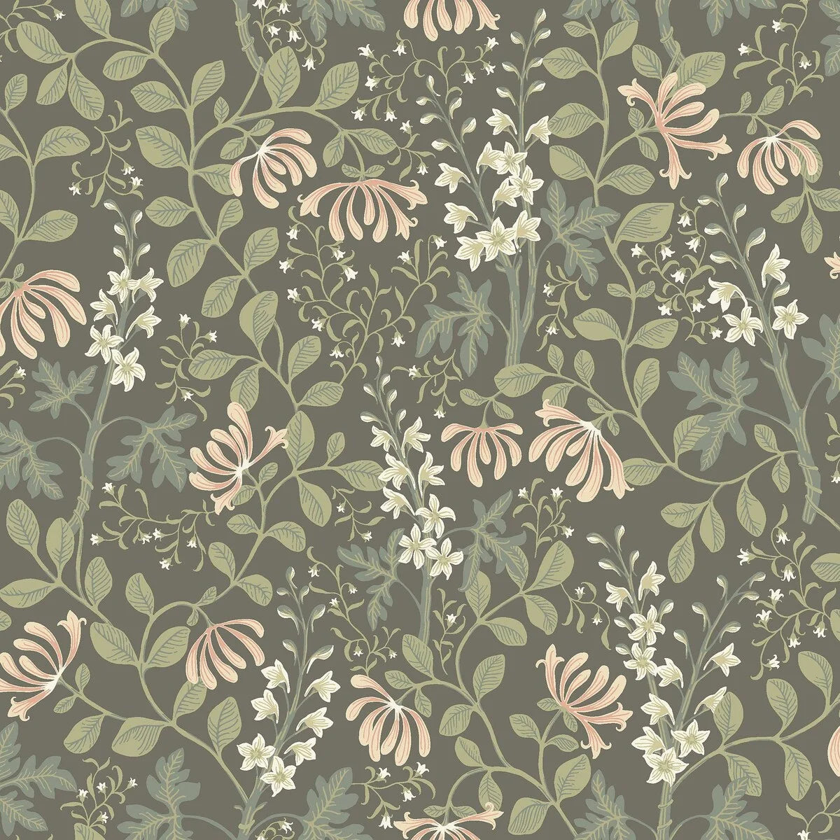 Trädgårdsfröjd wallpaper in dark green brings an enchanting, naturalistic touch to the room.