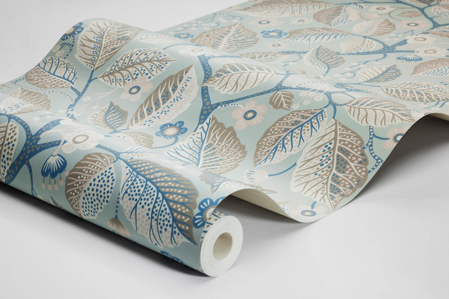 Set on a cool teal base, our Elm Tree wallpaper infuses rooms with Scandinavian charm with artistic flair.