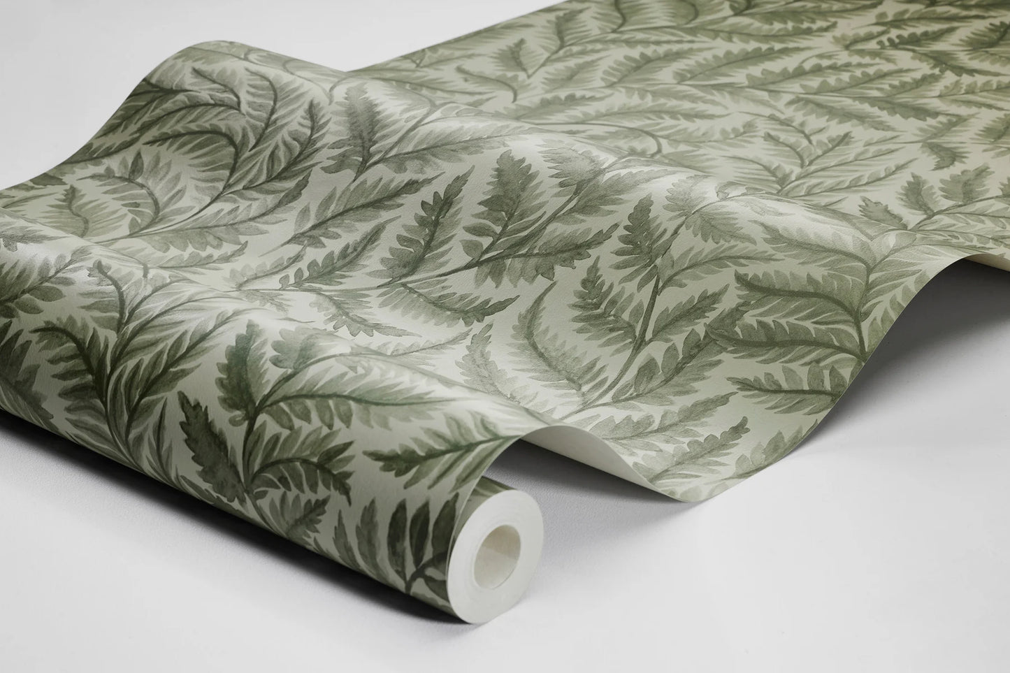 Colored in a gentle grey-green palette, our Ferns wallpaper creates a soothing and harmonious feel in rooms.