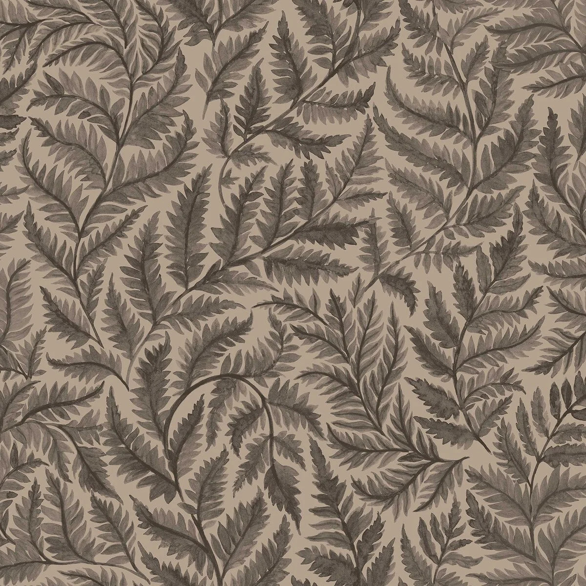 Featuring charcoal black leaves on a cool brown base, our Ferns wallpaper is bold yet understated.