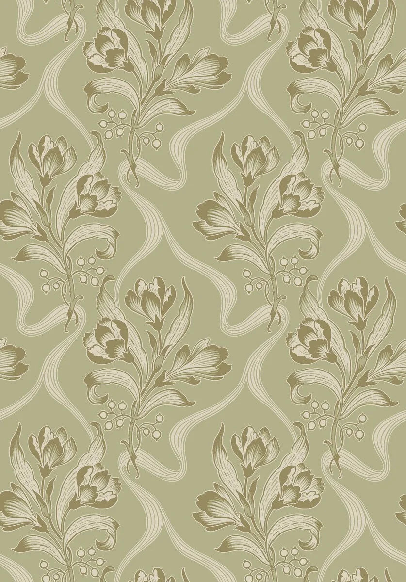 Bringing a breath of fresh air to the walls, our Jugendbukett wallpaper is colored in a pleasing palette of muted green.