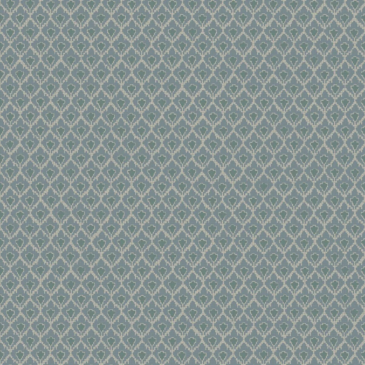 Muted blue tones pair with dark green accents in our Svea wallpaper for a nostalgic palette that is full of depth.