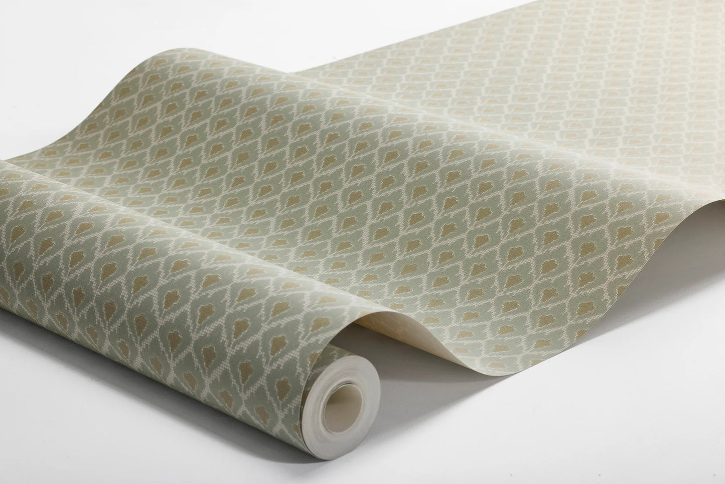 Understated, yet full of character, our Svea wallpaper is colored in a muted green palette lifted by ochre highlights that add a touch of warmth.