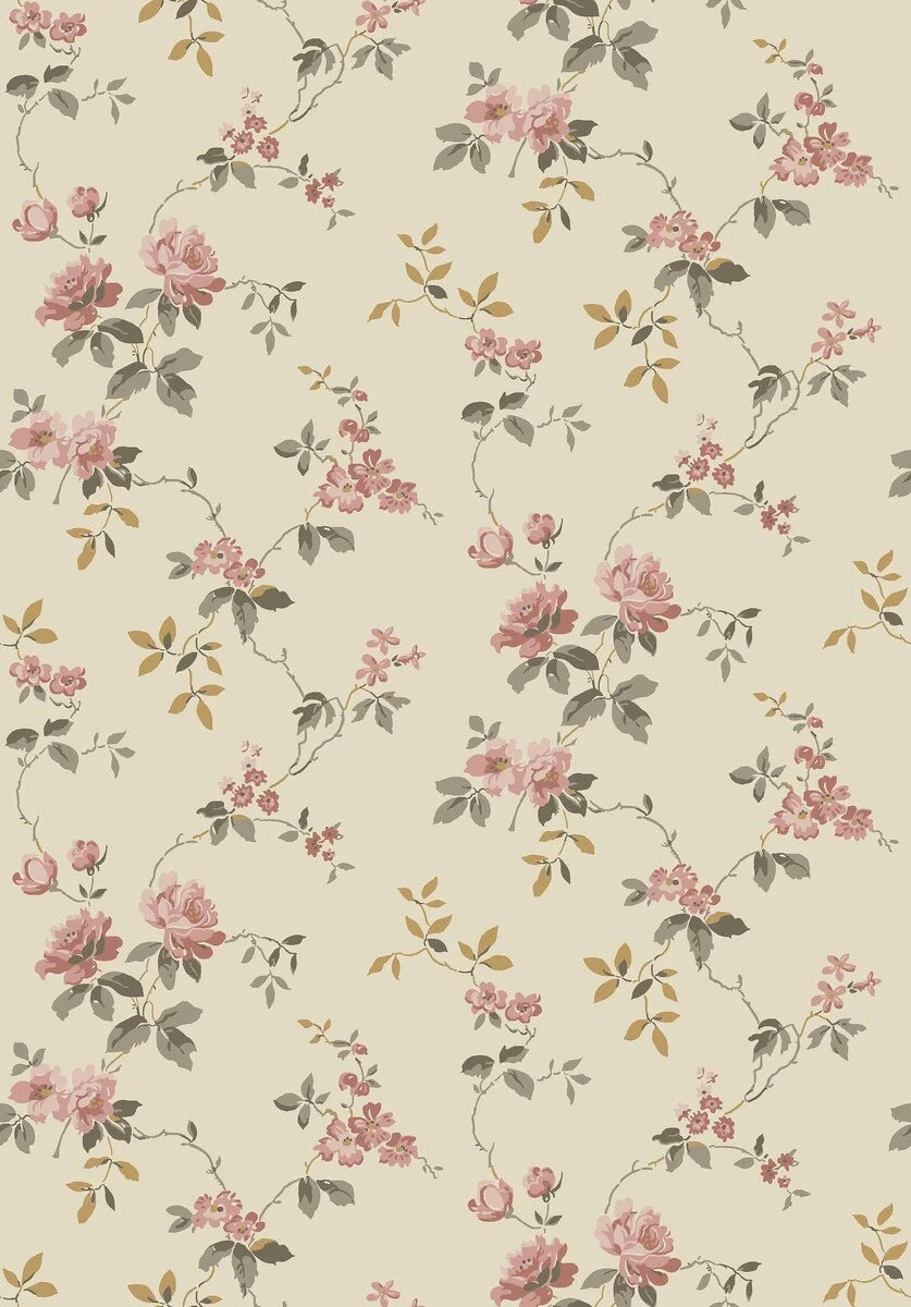 Winding roses bloom with romantic ease in our Värmdö wallpaper.