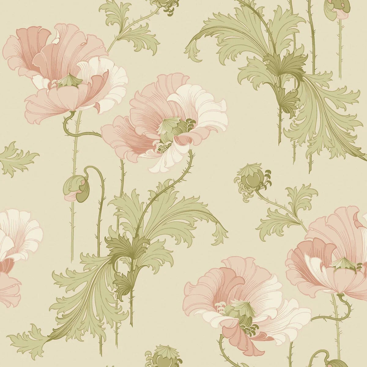 This Vallmo wallpaper is a romantic Art Nouveau pattern from the early 1900s.