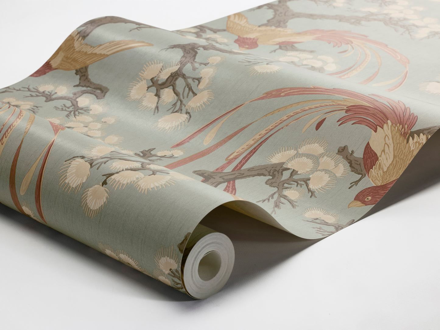 This version of our Fenix wallpaper comes in a fresh light green palette with terracotta, white and brown detailing.