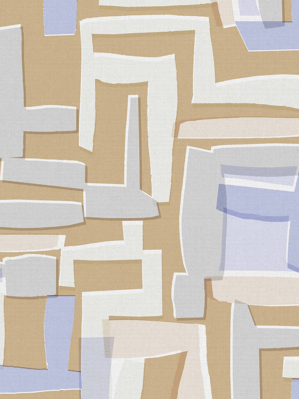 Retro Vibes wallpaper depicts a large-scale, geometric pattern with a distinctly retro feel, and comes in pale orange, purple and white.