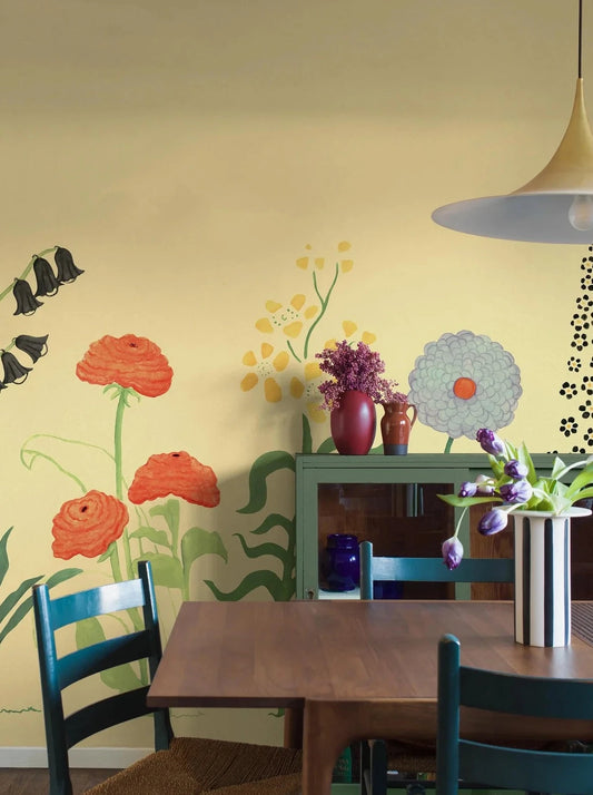 reated using vibrant gouache colors, the original artwork for this beautiful Hollyhock wallpaper was illustrated by Astrid Wilson. 