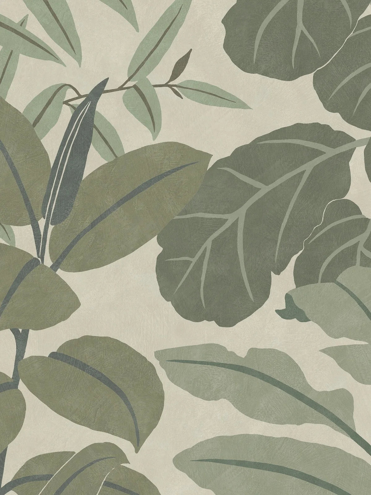 This light, lush version of Grand Leaves mural wallpaper fills the entire wall with fresh green vibrancy.
