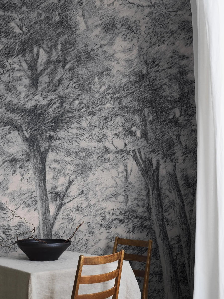 The Sketch of Trees wallpaper transforms your room into a snapshot of a vibrant forest, captured in the midst of a breeze.