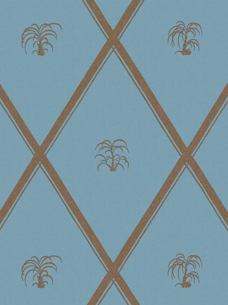 This Medin a wallpaper, designed by Dagobert Peche in around 1914, is presented here in a new blue and brown colorway.