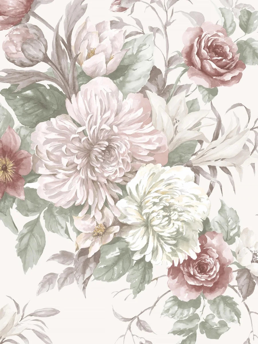 Experience the romantic, large-flowered Floral Charm wallpaper as a mural