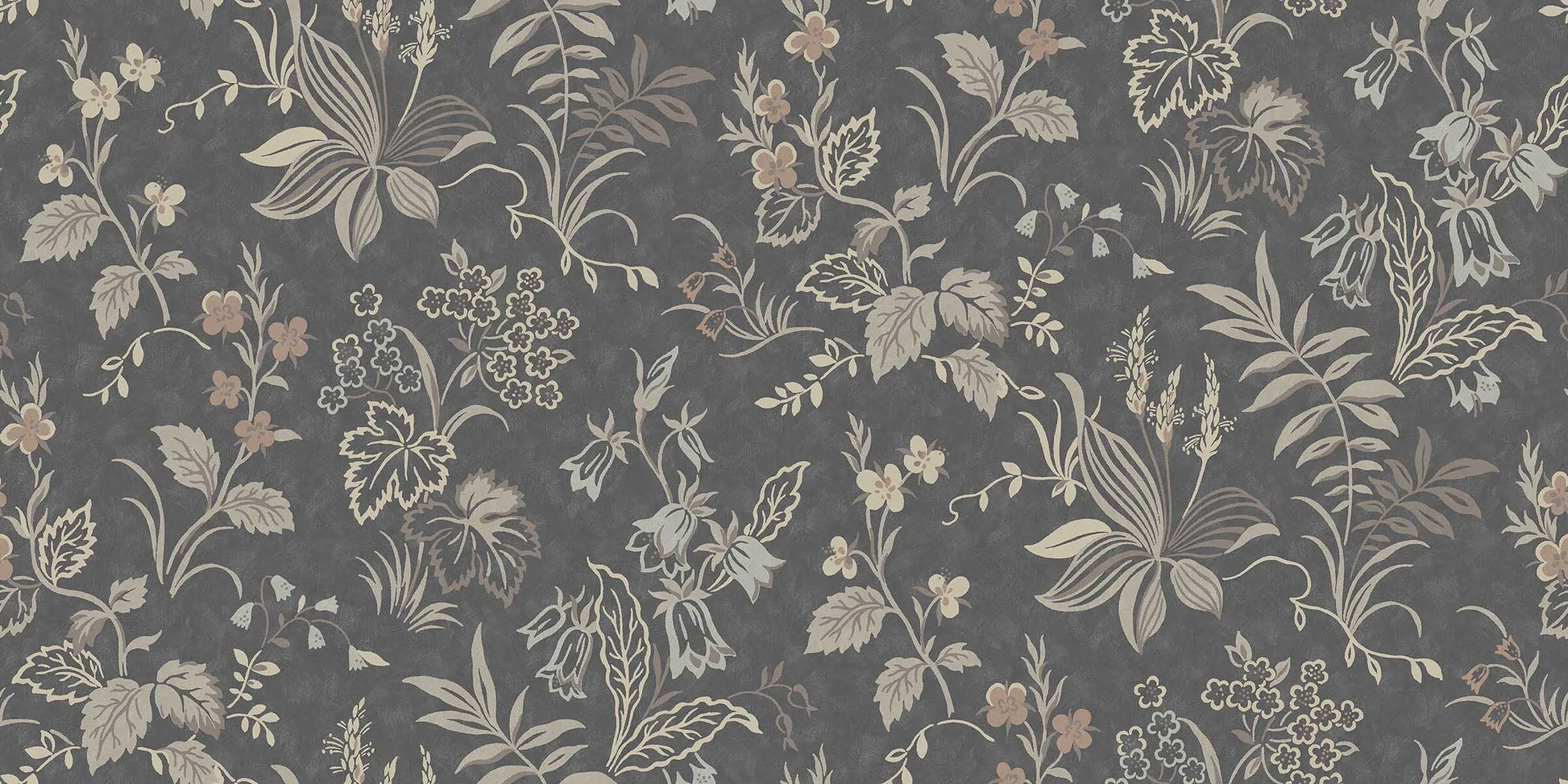Across the Folklore Grand mural, the hand-painted floral pattern of Folklore winds in a dramatically enlarged scale.