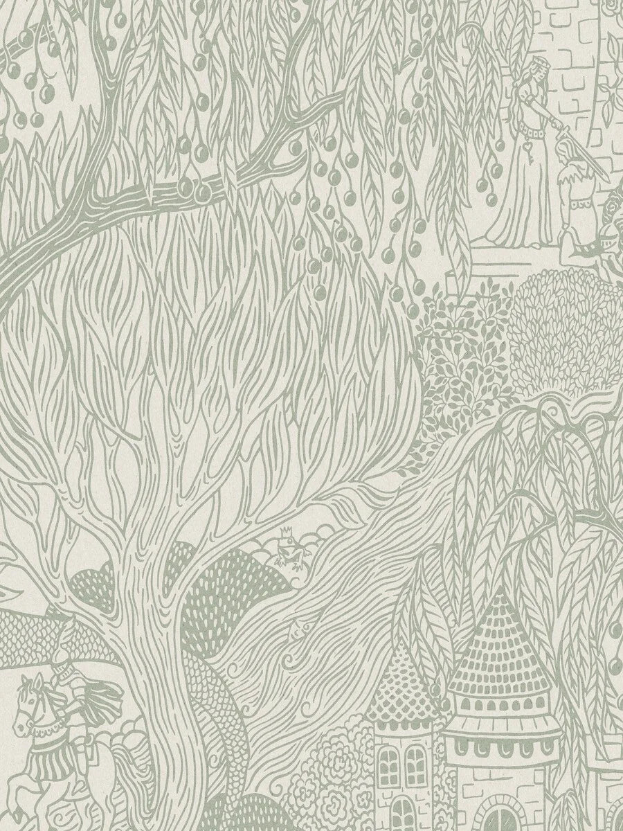 Kingdom of the Willow Grand is filled with an enchanted forest of princesses, dragons, secret treasure chests, and magical castles – an enlarged digital print of the whimsical Kingdom of the Willow wallpaper.