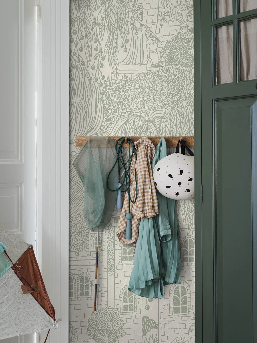 Kingdom of the Willow Grand is filled with an enchanted forest of princesses, dragons, secret treasure chests, and magical castles – an enlarged digital print of the whimsical Kingdom of the Willow wallpaper.