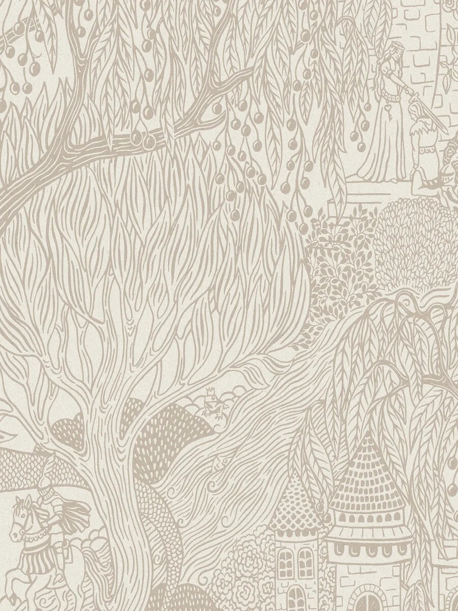 On the bright Kingdom of the Willow Grand wallpaper, castle towers stretch high into the crowns of the willows.