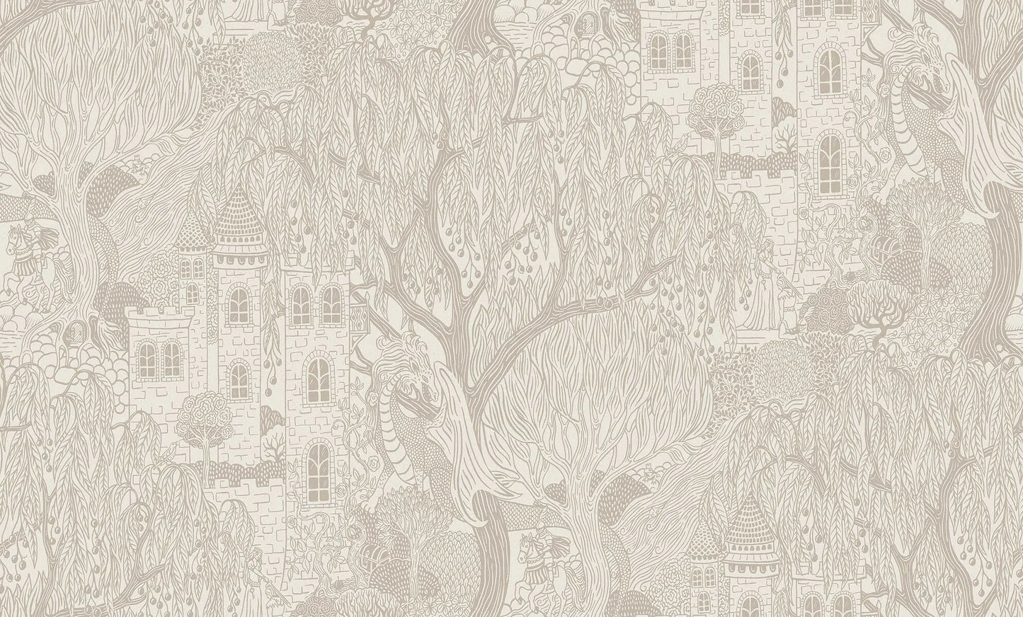 On the bright Kingdom of the Willow Grand wallpaper, castle towers stretch high into the crowns of the willows.