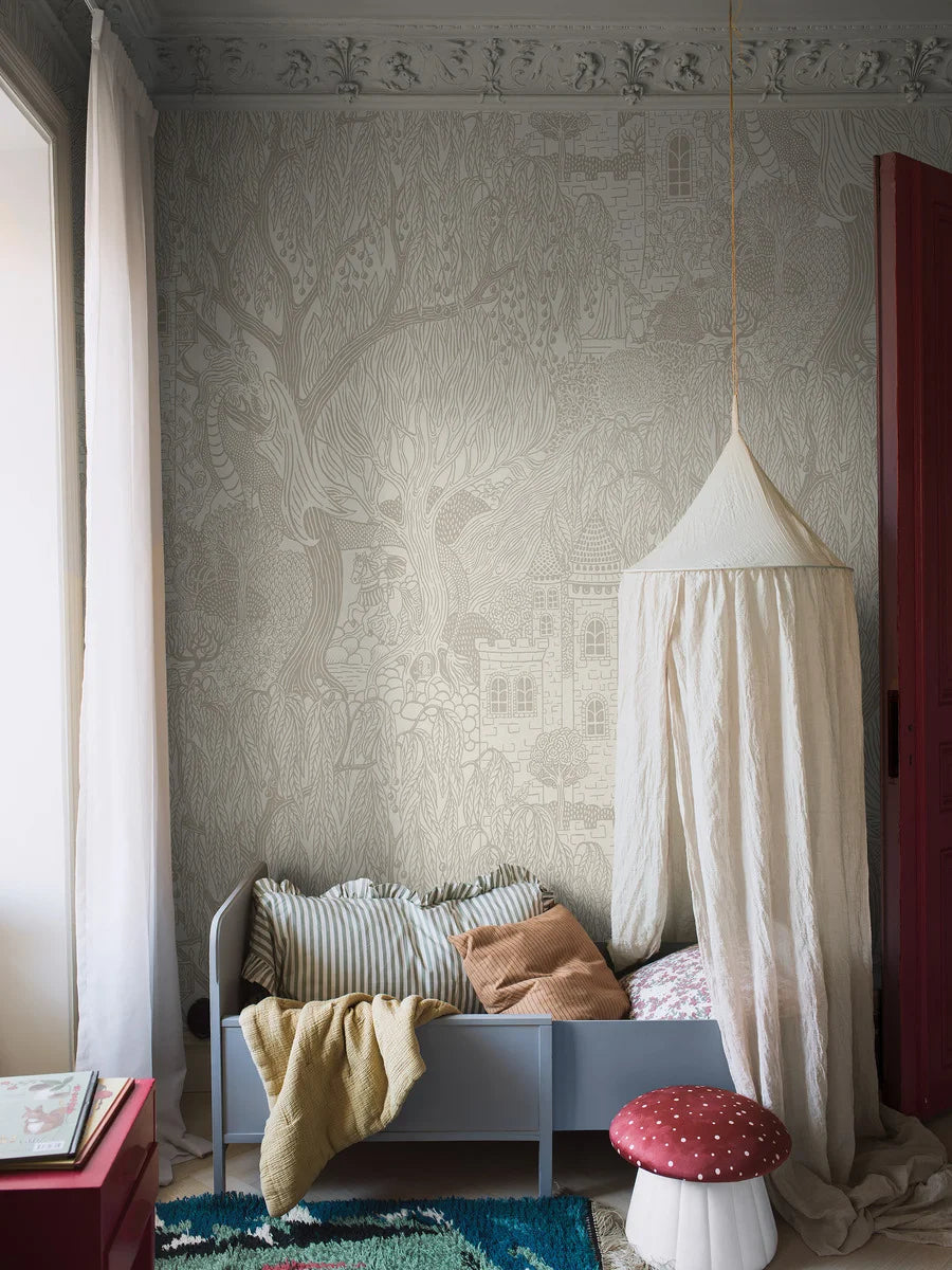 On the bright Kingdom of the Willow Grand wallpaper, castle towers stretch high into the crowns of the willows.