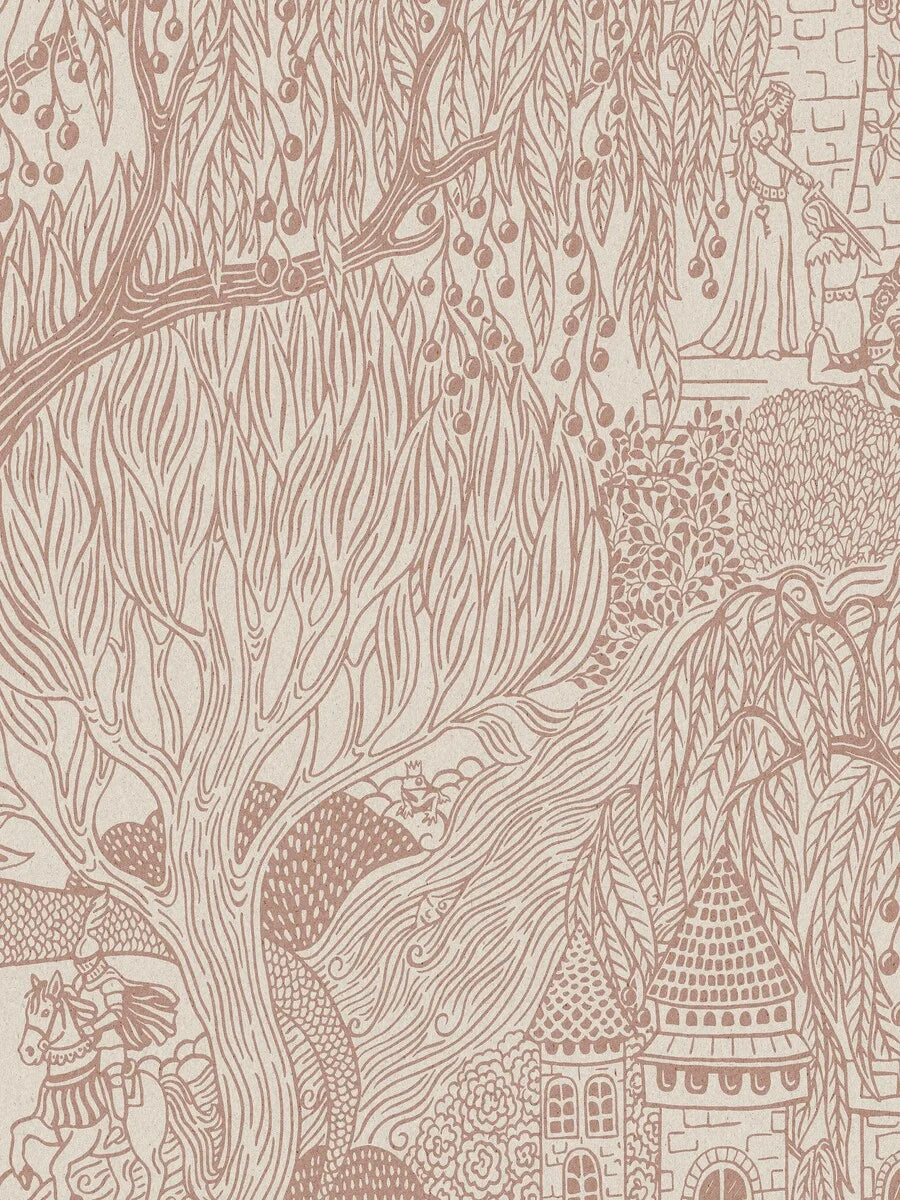 Sculptural willows and stately castles in large scale decorate the Kingdom of the Willow Grand wallpaper.