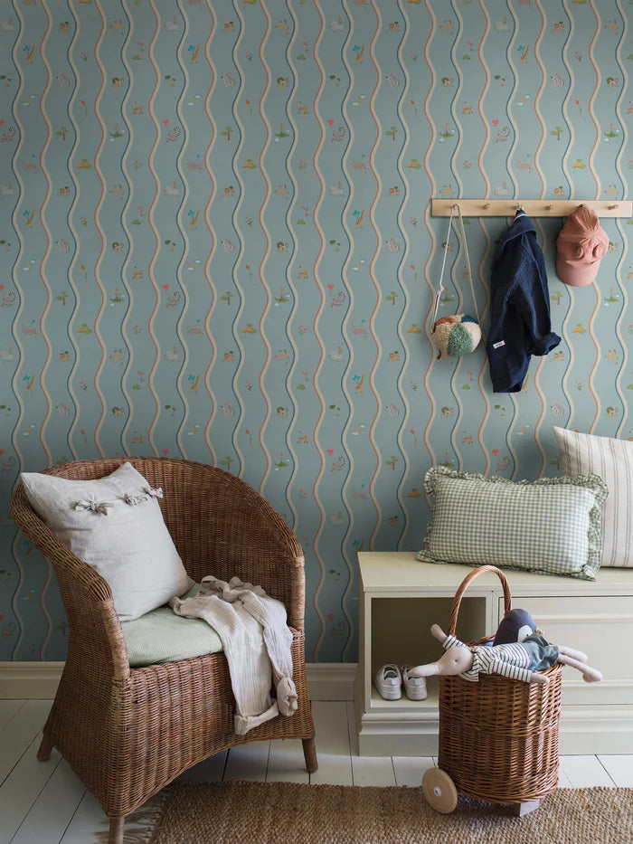 At first glance, the hand-drawn pattern of Wavy Stripe Animals appears to be a playful striped design — but look a little closer and a whole world of charm reveals itself.