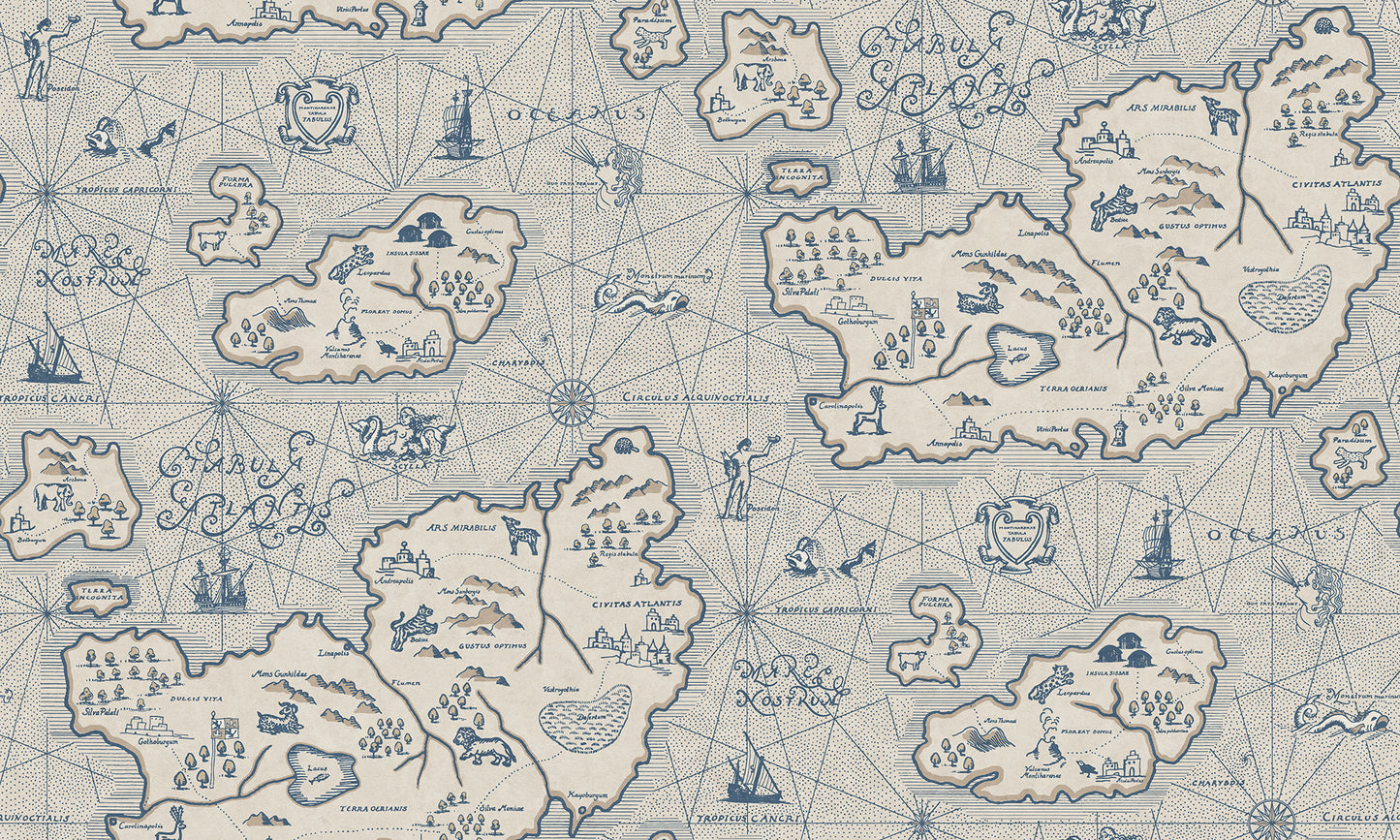 Ferdinand is Sandberg's own map mural wallpaper in Latin, with Atlantis as the model.