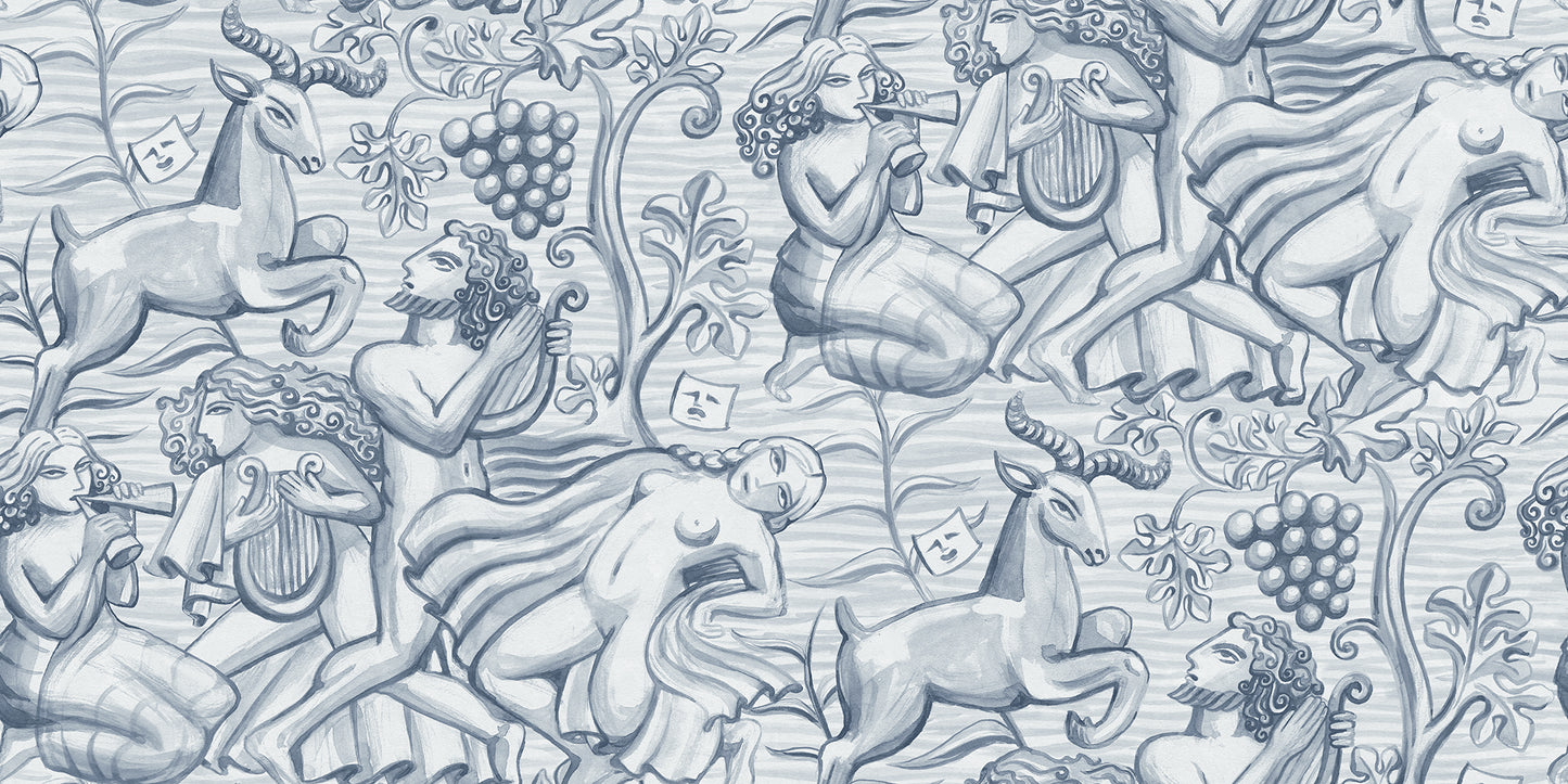 Carl Milles and Anna Petrus's imprint on design history was the source of inspiration for this elegant wallpaper mural. In a soothing light blue, it adds a touch of classical beauty to any room.