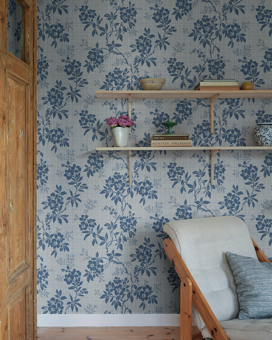 This beautiful blue floral vine comes from a 1920s original and was a favorite wallpaper for many years.